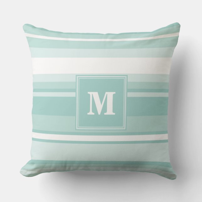 Monogram groene strepen kussen (Voorkant)