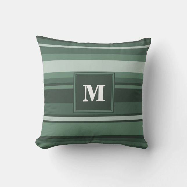 Monogram groene strepen kussen (Voorkant)