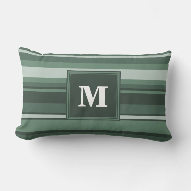 Monogram groene strepen kussen (Voorkant)