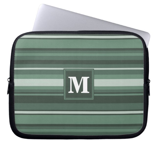 Monogram groene strepen laptop sleeve (Voorkant)