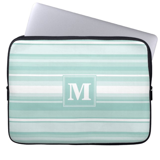 Monogram groene strepen laptop sleeve (Voorkant)