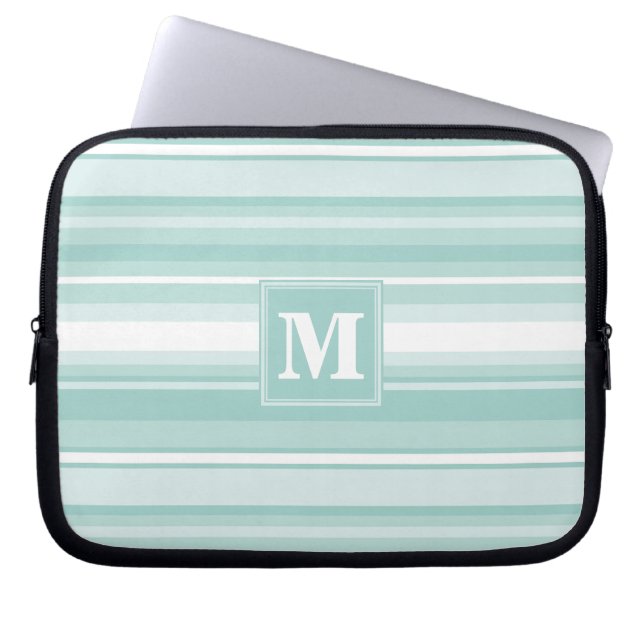 Monogram groene strepen laptop sleeve (Voorkant)