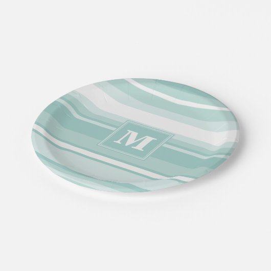 Monogram groene strepen papieren bordje (Gekanteld)