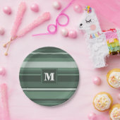Monogram groene strepen papieren bordje (Feest)