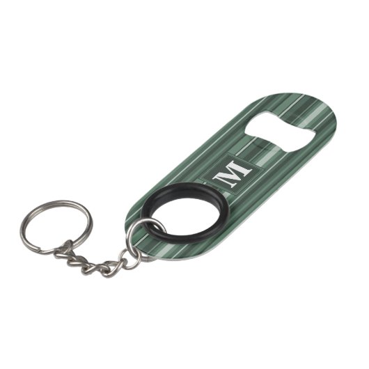 Monogram groene strepen sleutelhanger flessenopener (Voorkant Gekanteld)