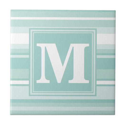 Monogram groene strepen tegeltje (Voorkant)