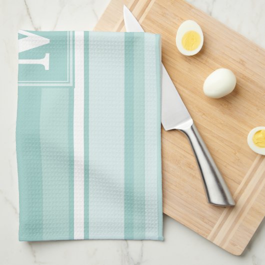 Monogram groene strepen theedoek (Quarter Fold)