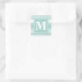 Monogram groene strepen vierkante sticker (Tas)