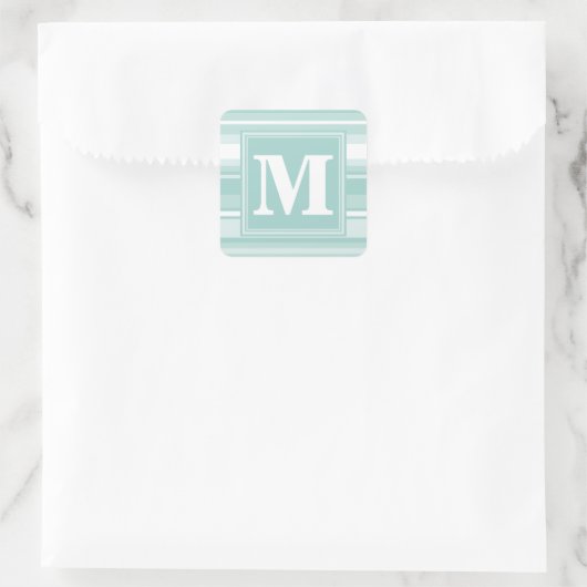 Monogram groene strepen vierkante sticker (Tas)