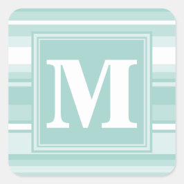 Monogram groene strepen vierkante sticker