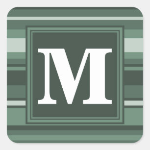 Monogram groene strepen vierkante sticker