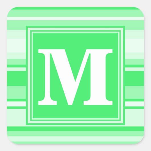 Monogram groene strepen vierkante sticker (Voorkant)