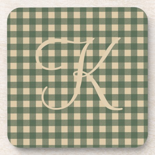 Monogram Groene Tanneren Buffalo Plaid Rustieke La Bier Onderzetter (Voorkant)