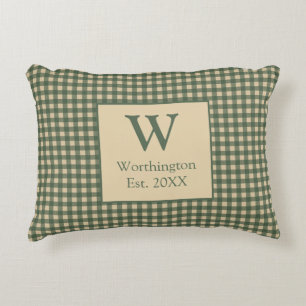 Monogram Groene Tannige Beige Buffalo Plaid Landel Accent Kussen