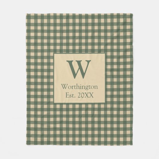 Monogram Groene Tannige Beige Buffalo Plaid Landel Fleece Deken (Voorkant)