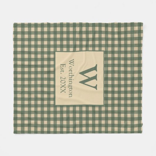 Monogram Groene Tannige Beige Buffalo Plaid Landel Fleece Deken (Voorkant (Horizontaal))