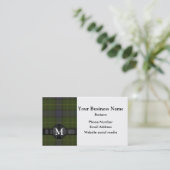 Monogram groene tartan plaid visitekaartje (Staand voorkant)