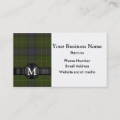 Monogram groene tartan plaid visitekaartje (Voorkant)
