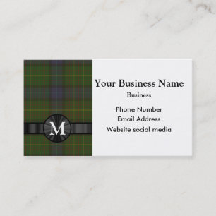 Monogram groene tartan plaid visitekaartje