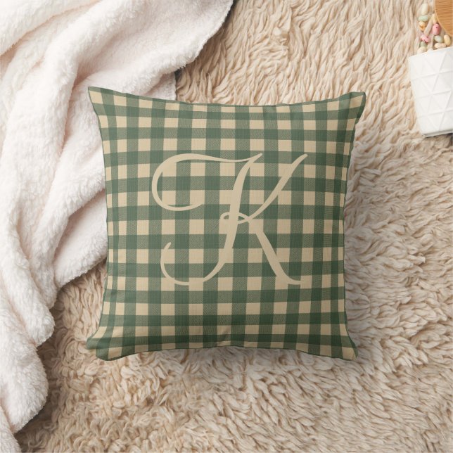 Monogram Groene Taupe Buffalo Plaid Landelijke Lan Kussen (Deken)