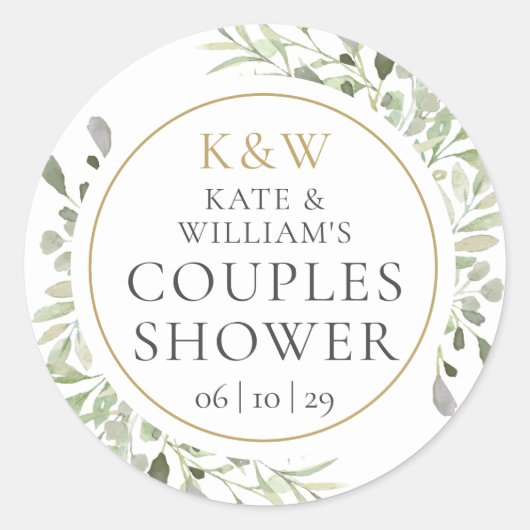 Monogram Groene Toppers Voor Trouwfeest Ronde Sticker (Voorkant)