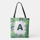Monogram groene tropische palmbladeren bloem tote bag (Achterkant)