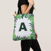 Monogram groene tropische palmbladeren bloem tote bag (Dichtbij)