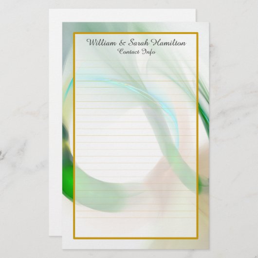 Monogram Groene Trouwringen Fine Lined Stationery Briefpapier (Voorkant / Achterkant)