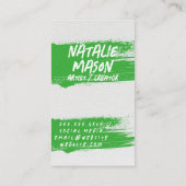 Monogram groene verf op canvas aangebracht met een visitekaartje (Achterkant)