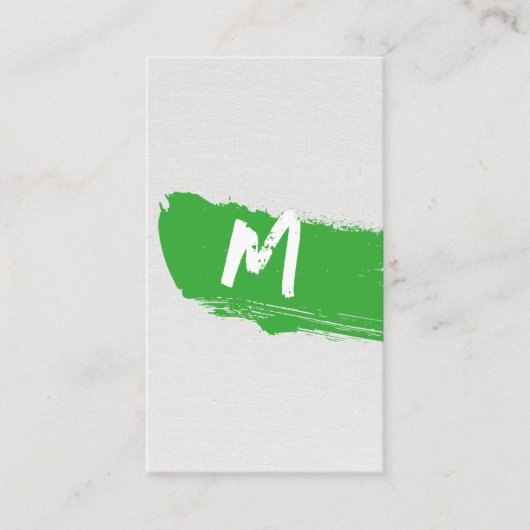 Monogram groene verf op canvas aangebracht met een visitekaartje (Voorkant)