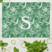 Monogram Groene Vogel Bloemen Ingewikkelde  Kunst Theedoek (Gevouwen)