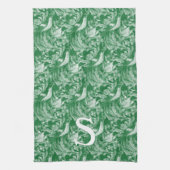 Monogram Groene Vogel Bloemen Ingewikkelde  Kunst Theedoek (Verticaal)