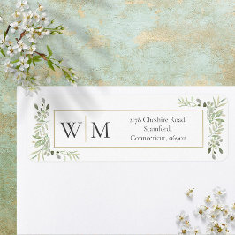 Monogram Groene Waterverf Blad Adres Etiket
