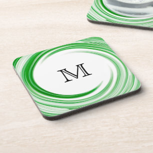 Monogram Groene Wervel Abstracte Kunst Drankjes Onderzetter