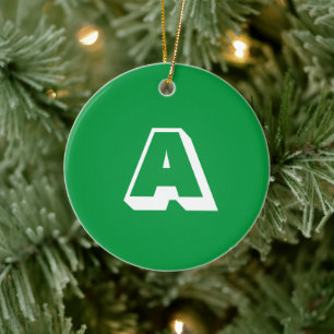 Monogram groene witte initiaal Kerstmis Keramisch Ornament