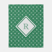 Monogram Groene Witte Sneeuwvlokken Winter Kerstmi Fleece Deken (Voorkant)
