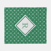 Monogram Groene Witte Sneeuwvlokken Winter Kerstmi Fleece Deken (Voorkant (Horizontaal))