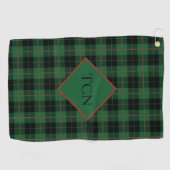 Monogram Groene Zwarte Rode Schotse Ruit Golfhanddoek (Horizontaal)