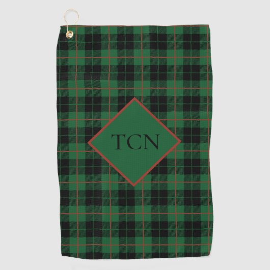 Monogram Groene Zwarte Rode Schotse Ruit Golfhanddoek (Voorkant)
