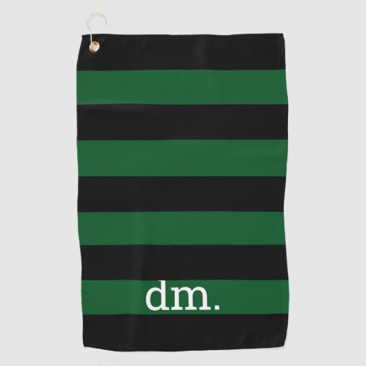 Monogram Groene & Zwarte Streep Golf Handdoek met (Voorkant)