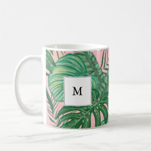 Monogram groene zwarte waterverf tropische bladere koffiemok