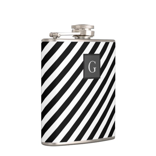 Monogram Groomsman Best Man Black White Stripe Heupfles (Rechts)