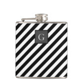 Monogram Groomsman Best Man Zwart Wit Streep Heupfles (Voorkant)