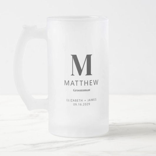 Monogram Groomsman Gift Modern Eenvoudig Minimalis Matglas Bierpul (Links)