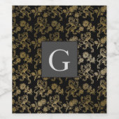 Monogram Groomsmen Best Man Black Gold Lion Damask Wijn Etiket (Enkel label)