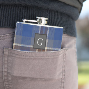 Monogram Groomsmen Best Man Blue Grey Tartan Black Heupfles