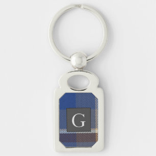 Monogram Groomsmen Best Man Blue Grey Tartan Black Sleutelhanger