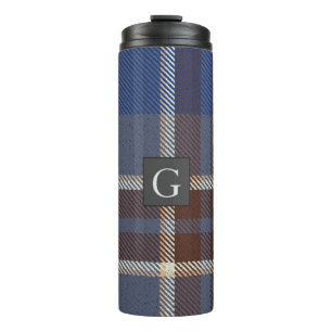 Monogram Groomsmen Best Man Blue Grey Tartan Black Thermosbeker