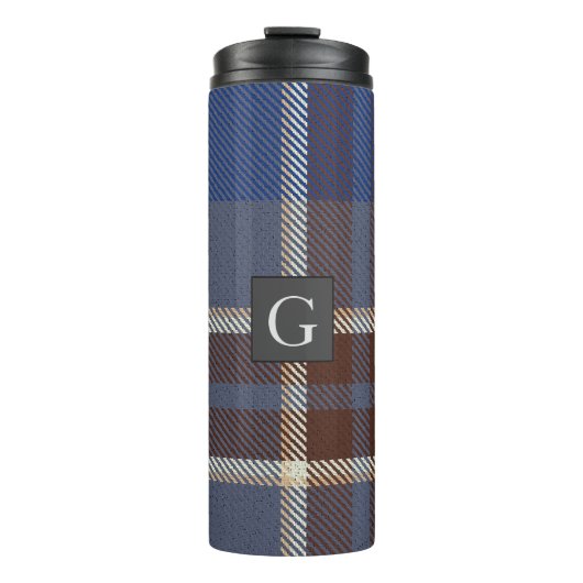 Monogram Groomsmen Best Man Blue Grey Tartan Black Thermosbeker (Voorkant)