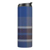Monogram Groomsmen Best Man Blue Grey Tartan Black Thermosbeker (Gedraaid links)